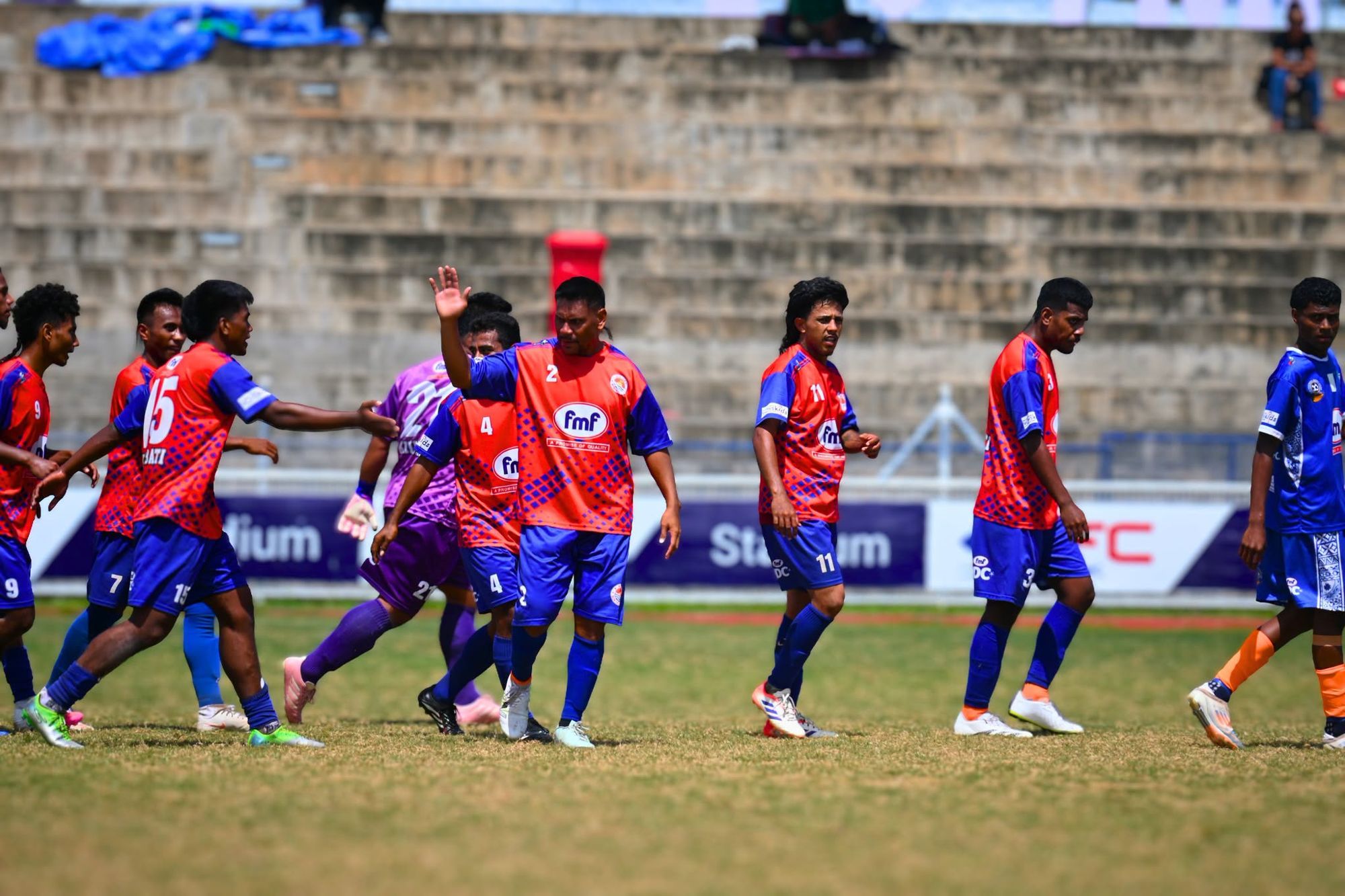 Kiribati players celebrate a goal in Suva